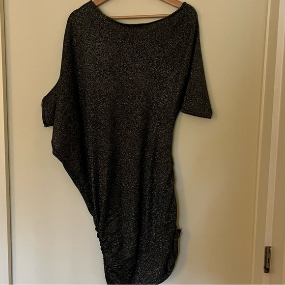 silver metallic shimmery asymmetrical dress - Picture 3 of 7